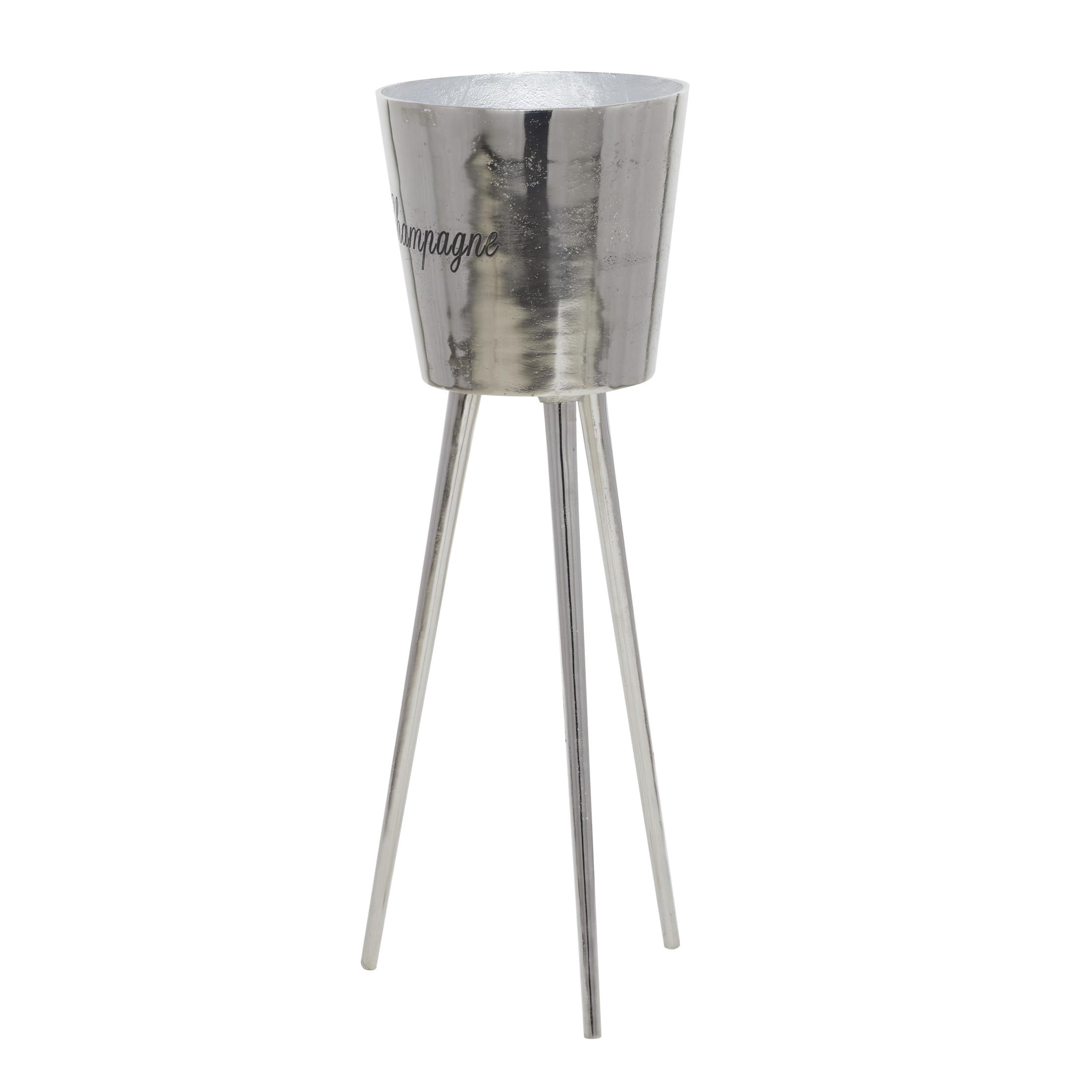 DecMode Round Aluminum Metal Tall Floor Champagne 3 Bottle Gray Ice Bucket