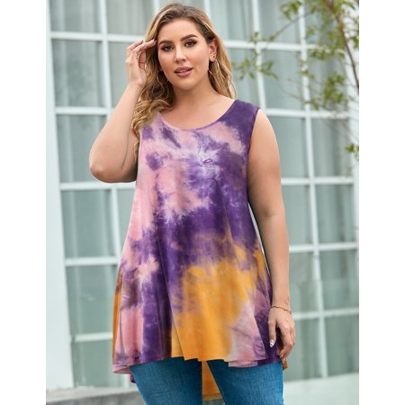LARACE Plus Size Tank Tops for Women Sleevelss Tunic Casual Summer Clothes Swing Shirts T08-PinkYellow_3X