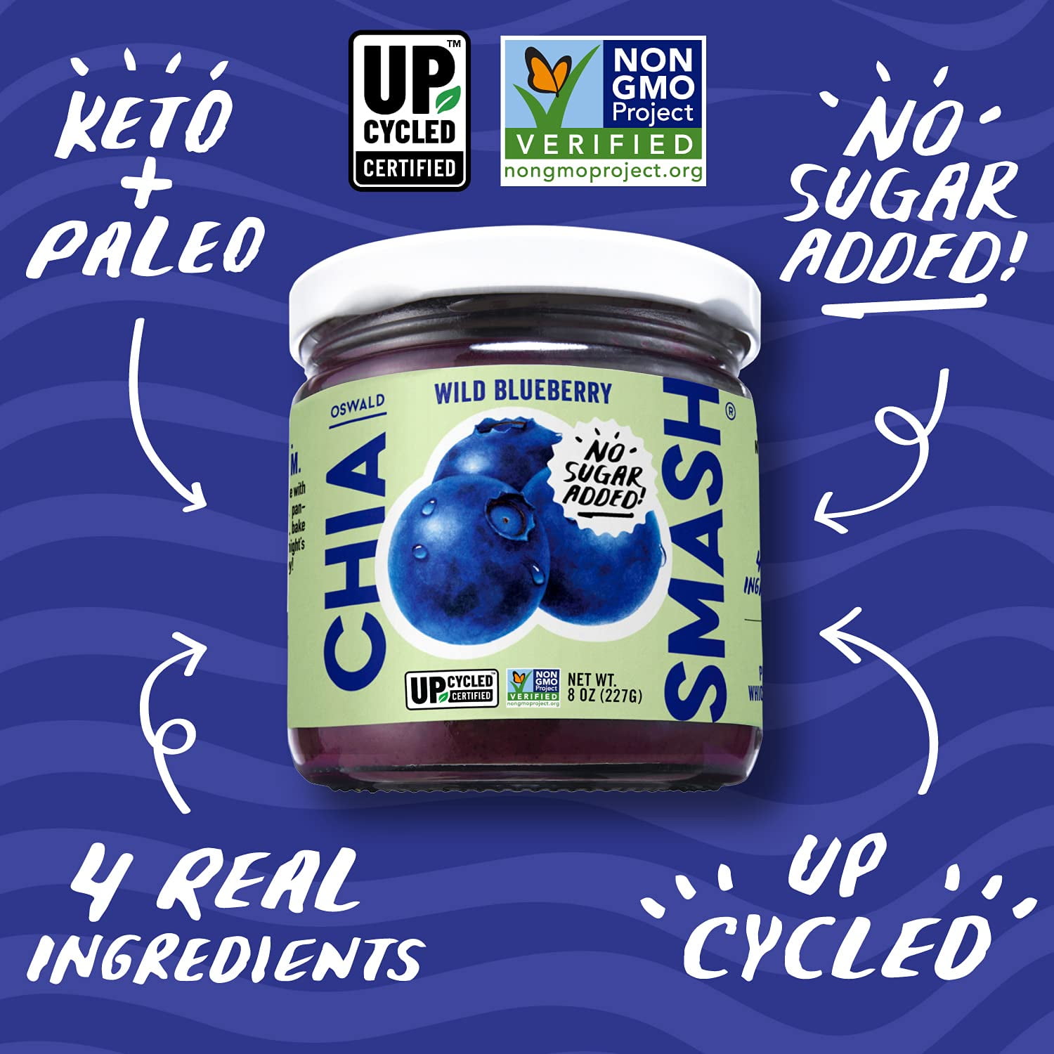 Oswald Chia Smash Jam - Wild Blueberry, 8oz Pack Of 6