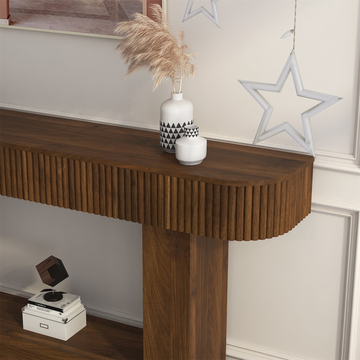 Hommoo 62.9-Inch Farmhouse Wooden Console Table, Narrow Hallway Accent Table for Living Room, Entryway, Foyer & Behind Sofa, MDF Rustic Rectangular Sofa Table, Walnut