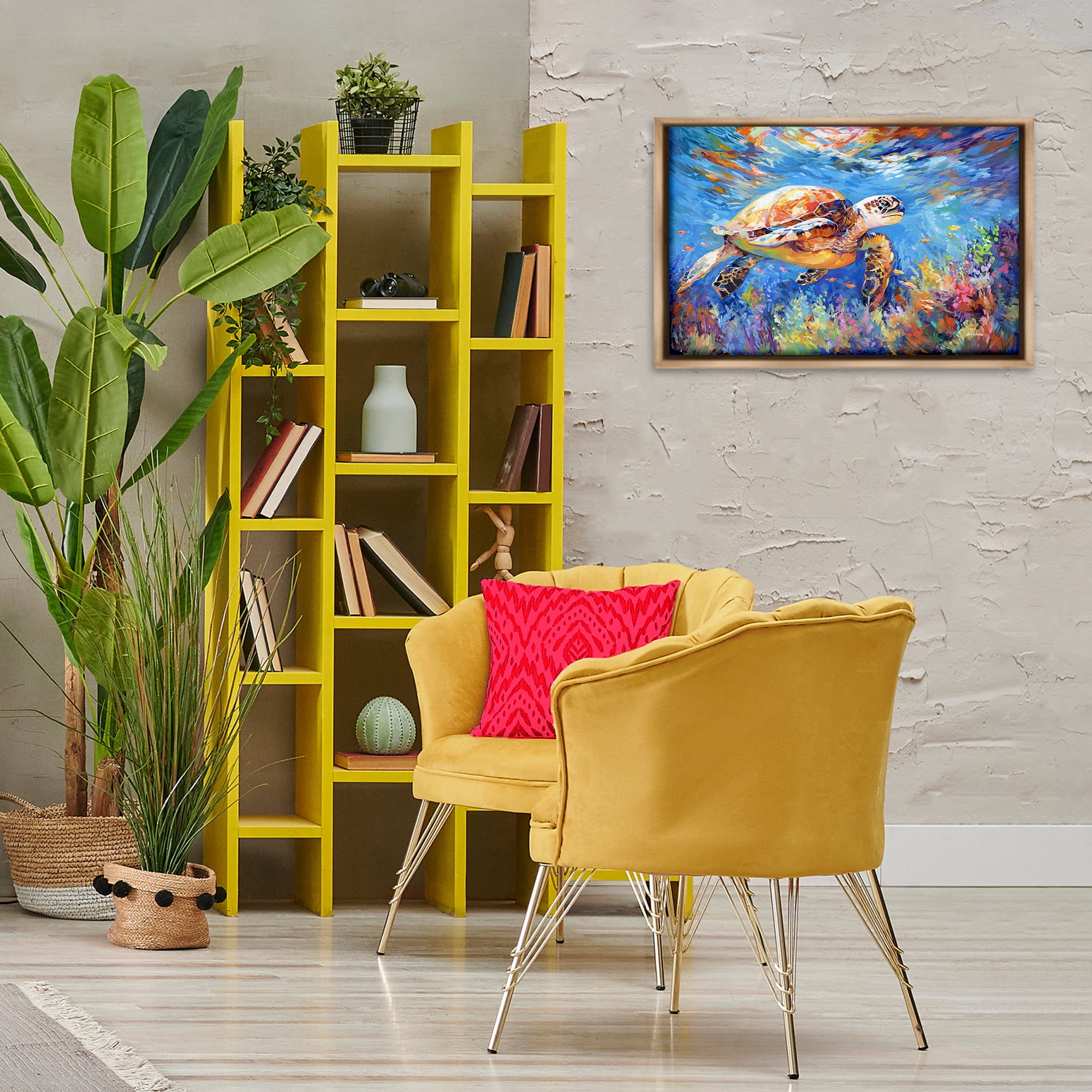 Stupell Industries Sea Turtle's Adventure Animals & Insects Painting Brown Floater Framed Canvas Art Print Wall Art, 25 x 17