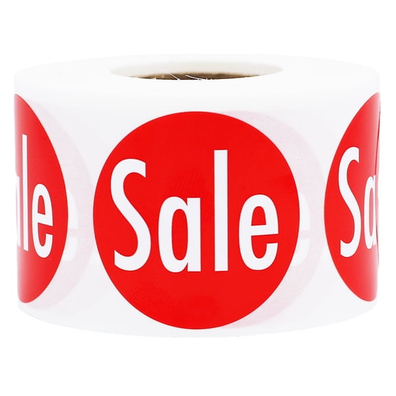 Red with White "Sale" Circle Stickers | 1.5" Inches Round | 500 Pack