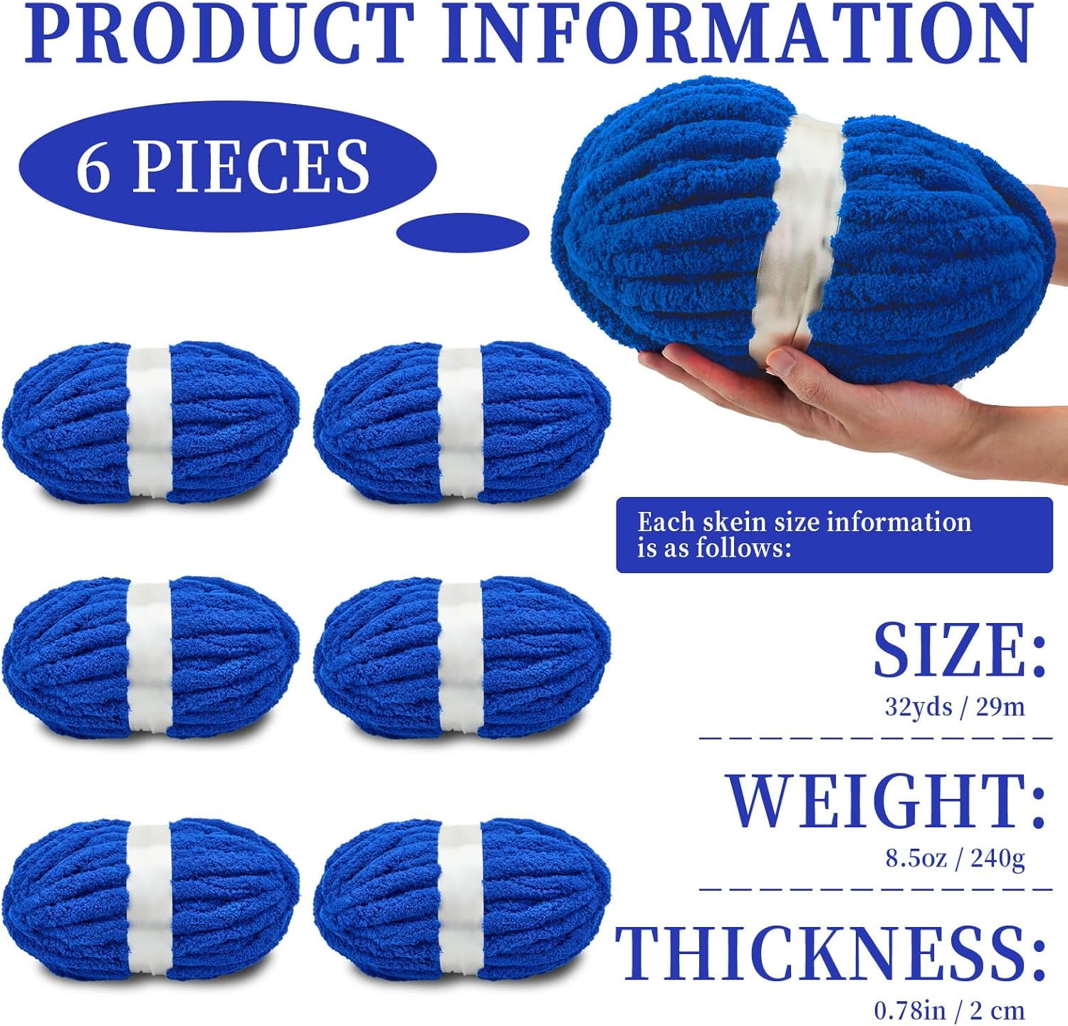 6Pack (32 yds, 8.5 oz Each Pack) Chunky Chenille Yarn for Crocheting, Giant Yarn for Hand Knitting, Super Soft Jumbo Blanket Yarn Pink