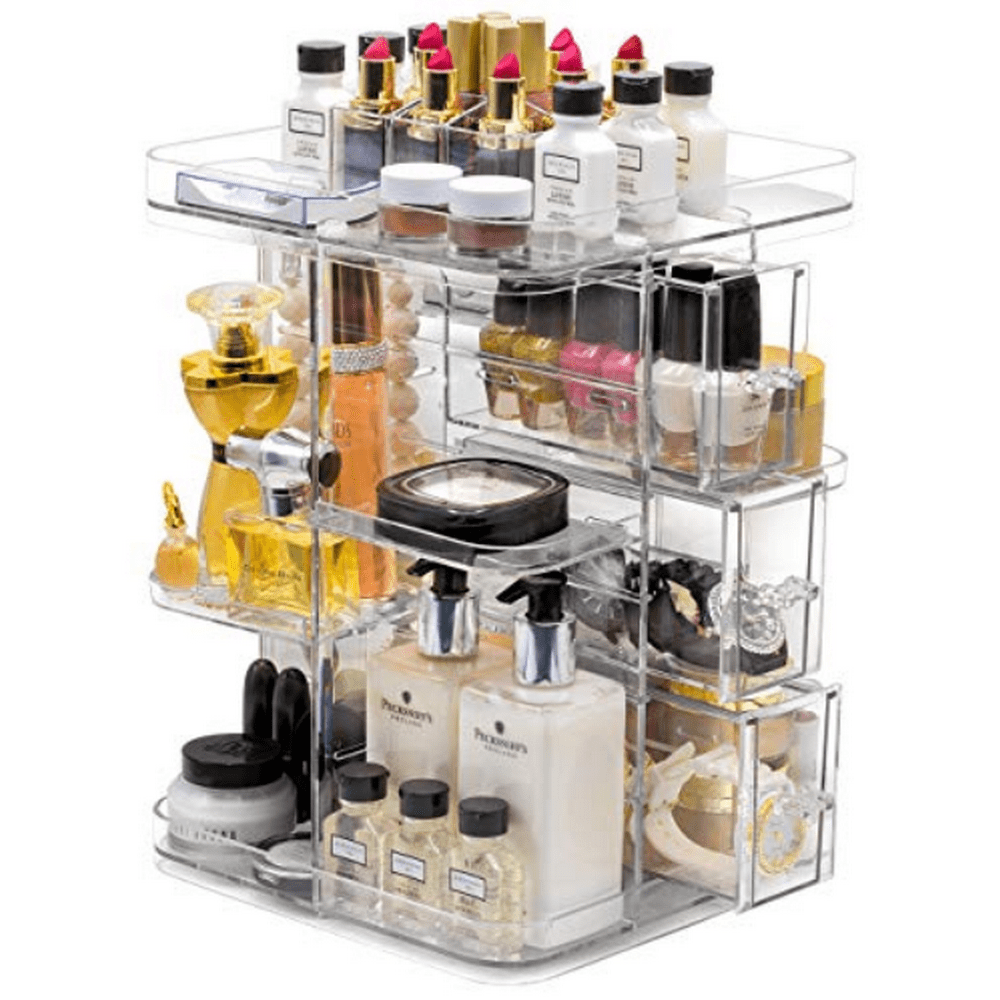 Mainstays 360° Rotating Makeup Organizer, Adjustable Storage for