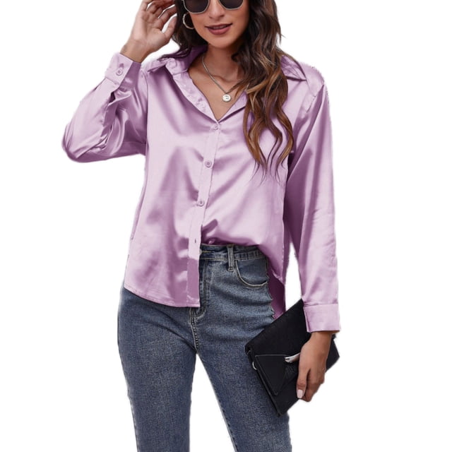 Bellella Chemises pour Femmes Col à Revers Blouse Boutonnée Manches Longues Tunique Unie Violet TG