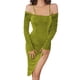 thumbnail image 3 of VISgogo, vestido midi elegante para mujer, fruncido, manga larga, dobladillo irregular con abertura alta, vestidos ajustados de Color sólido para fiesta de cóctel VISgogo  moda, 3 of 7