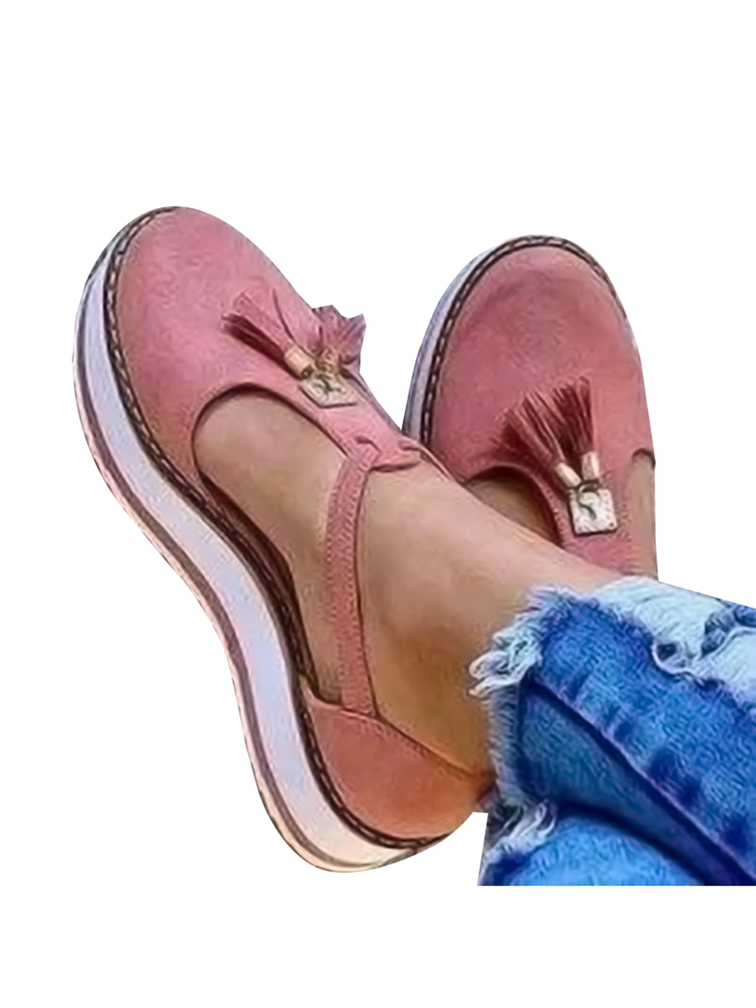 WOMENS LADIES TASSEL FASHION SLIP ON SUMMER CASUAL SMART CLEATED SOLE SHOES SIZE 