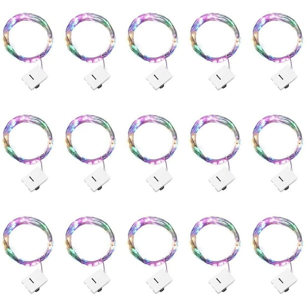 Guirnalda de luces LED, paquete de 15, funciona con pilas, 2 m, 20 LED, cable de cobre para decoración de Navidad, fiestas, bodas, jardines y patios.