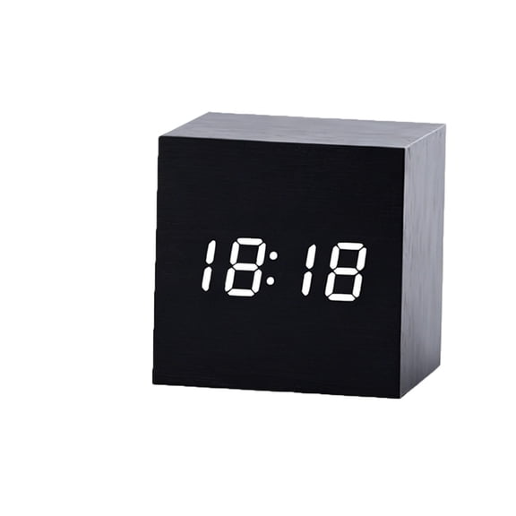 VAIFTILNO Minimal Wooden Block Digital Desk Clock, 2.4in Cube with Voice Control, Alarm, Time, Date, Temperature Display for Bedroom Office (Black)