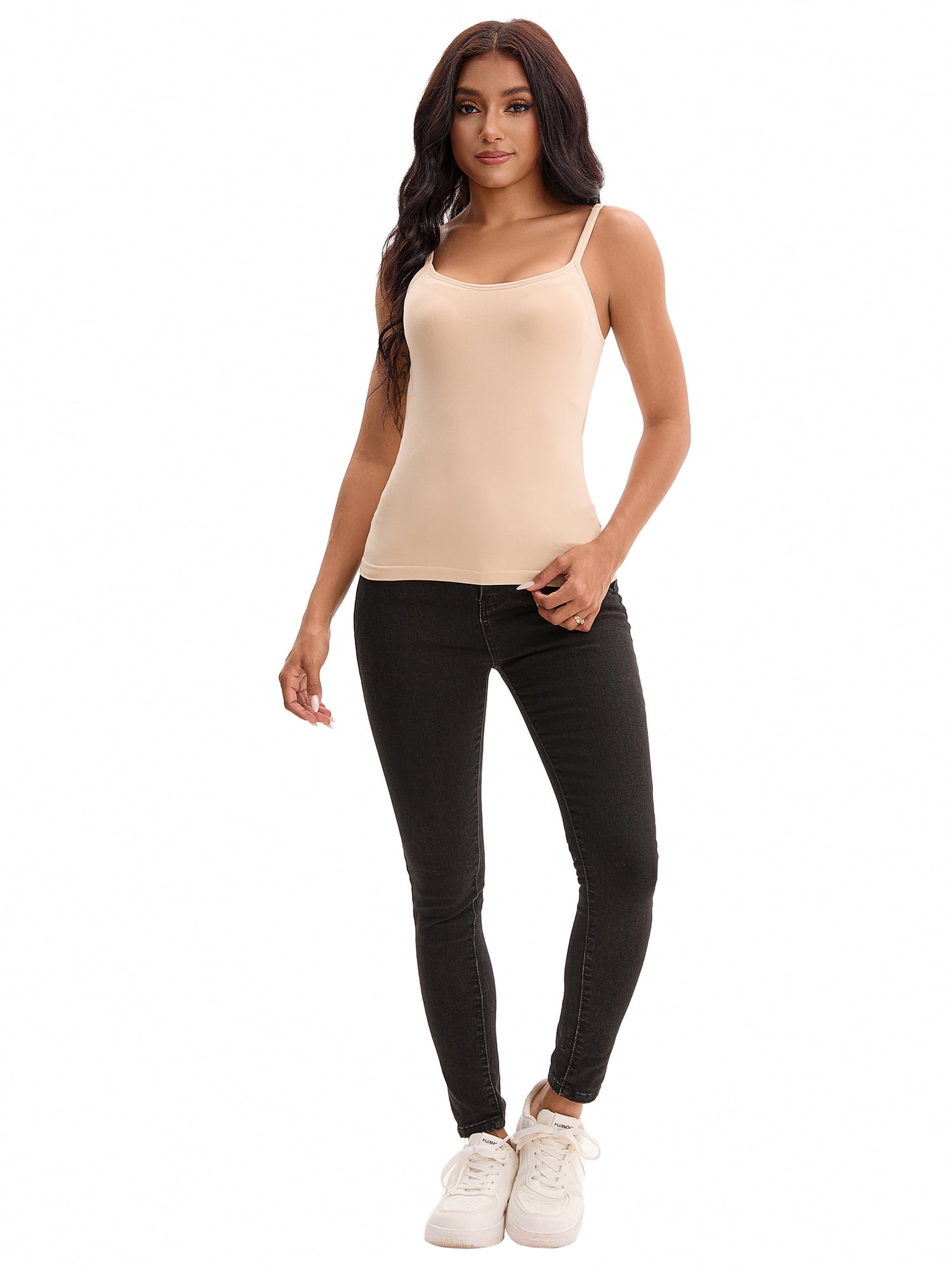 Unique Bargains Spaghetti Strap Camisole Sleeveless Top M Beige