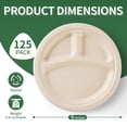 thumbnail image 4 of GPED Platos de Papel de 3 Compartimentos, Paquete de 125 Platos Desechables Resistentes de 9 Pulgadas, Ecológicos, Compostables, Biodegradables, de Bagazo de Caña de Azúcar, Marrón Natural sin Blanqu, 4 of 7