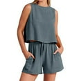 thumbnail image 2 of MuXiKeJi Clothes Womens 2 Piece Striped Shorts Set Ruffle Short Sleeve Tops Hight Waist Shorts Matching Sets Summer Vacation Outfits, 2 of 5