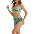 thumbnail image 4 of INSPIRAR CHIC Conjuntos de Bikini Bandeau con Estampado Floral para Mujeres, 3 Piezas, Lazo Trasero, Trajes de Baño de Parte Inferior Triangular, Verde Grande, 4 of 5