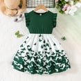 thumbnail image 6 of Weebloom Little Girls' Summer Dresses Flutter Sleeve Print Color Sleeveless Ruffle Dress With Pleated Detail Elegant Party Gown Dress For Girls Green 5-6 Years, 6 of 9