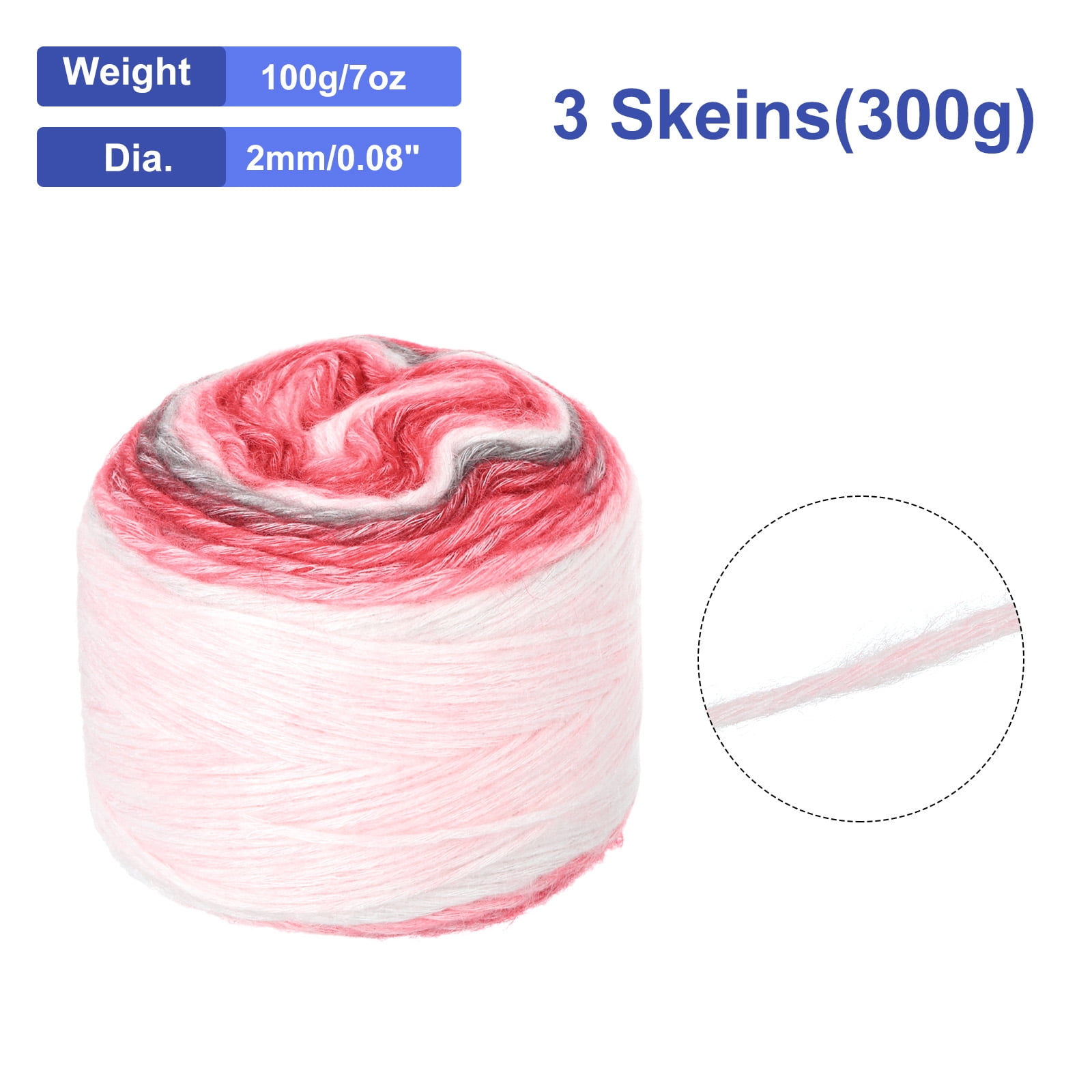 3Pack 100g Gradient Cake Cotton Yarns Soft Rainbow Yarn Mixed Dark Red (300g)