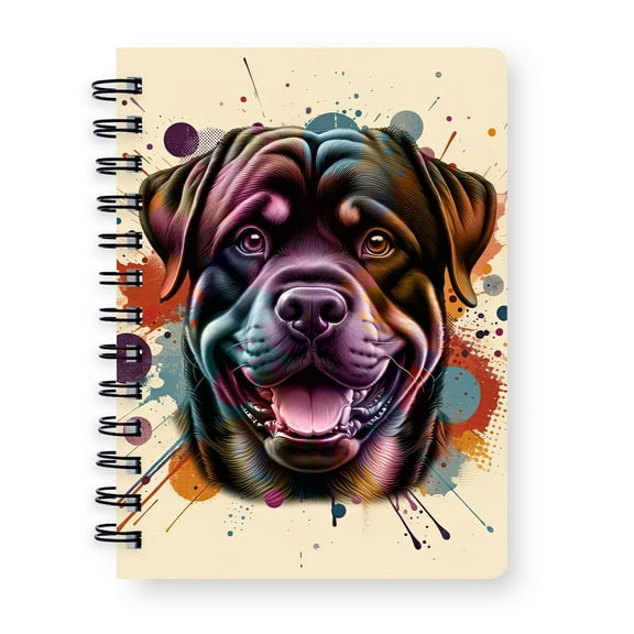 Rottweiler Portrait Watercolor Vintage Retro Styles Spiral Bound Journal Rottie Dog Lover Gifts Idea 5x7in Spiral Notebook - 00001