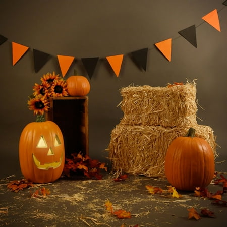Vinyl Photo Floor NK HOME 5x7ft Happy Hallowe'en Backdrop Pumpkin Lamps Shining Moon Night Backdrops Vinyl Photo Background Leaves Retro Floor Costume Party Studio Props ()