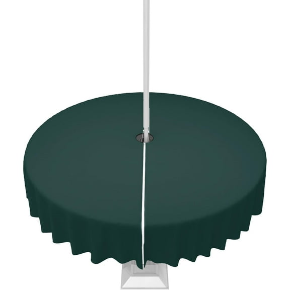 Deep Green Outdoor Tablecloth with Umbrella Hole and Zipper, Solid Color Table Cover for Round Tables Waterproof Tabletop Collection for Patio, Garden, Picnic, Camping 60R
