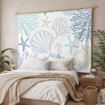 thumbnail image 3 of Blue Aqua Grey Coastal Tapestry for Bedroom Wall Hanging Tapestry, Summer Beach Coral Shell Starfish Ceiling Backdrop Tapestries Poster Blanket Wall Decor for Teens Room Living Room Dorm 59" x 79", 3 of 8