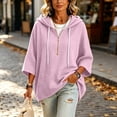 thumbnail image 6 of Drawstring Hood 3/4 Sleeve Women's Oversized Sweatshirt Half Zip Solid Color Casual Loose Fit Basic Tops, 6 of 6