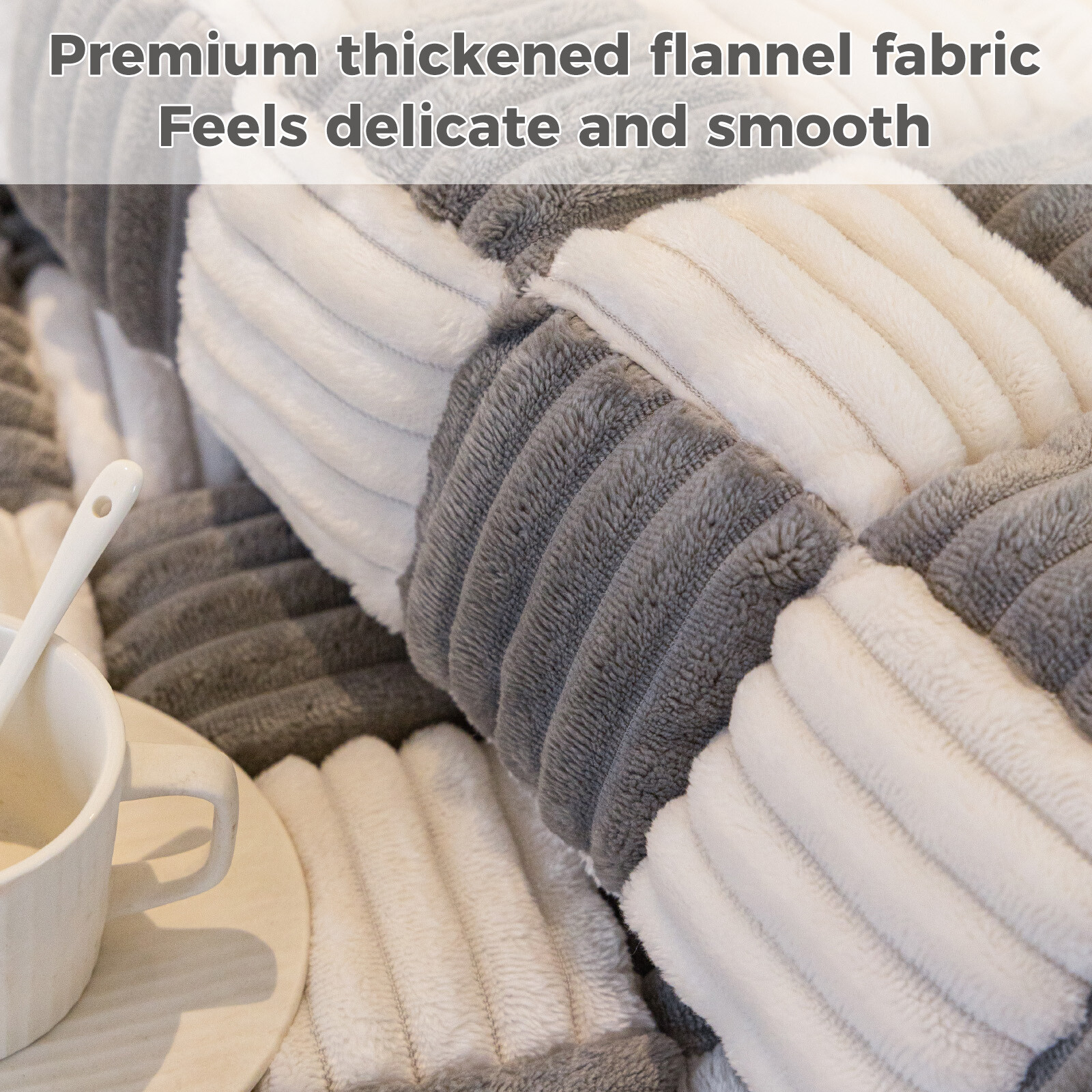 ANMINY Thick Fuzzy Checkered Couch Cover, Non-Slip Nordic Cream Sofa Protector Mat, Soft Flannel Furniture Cover