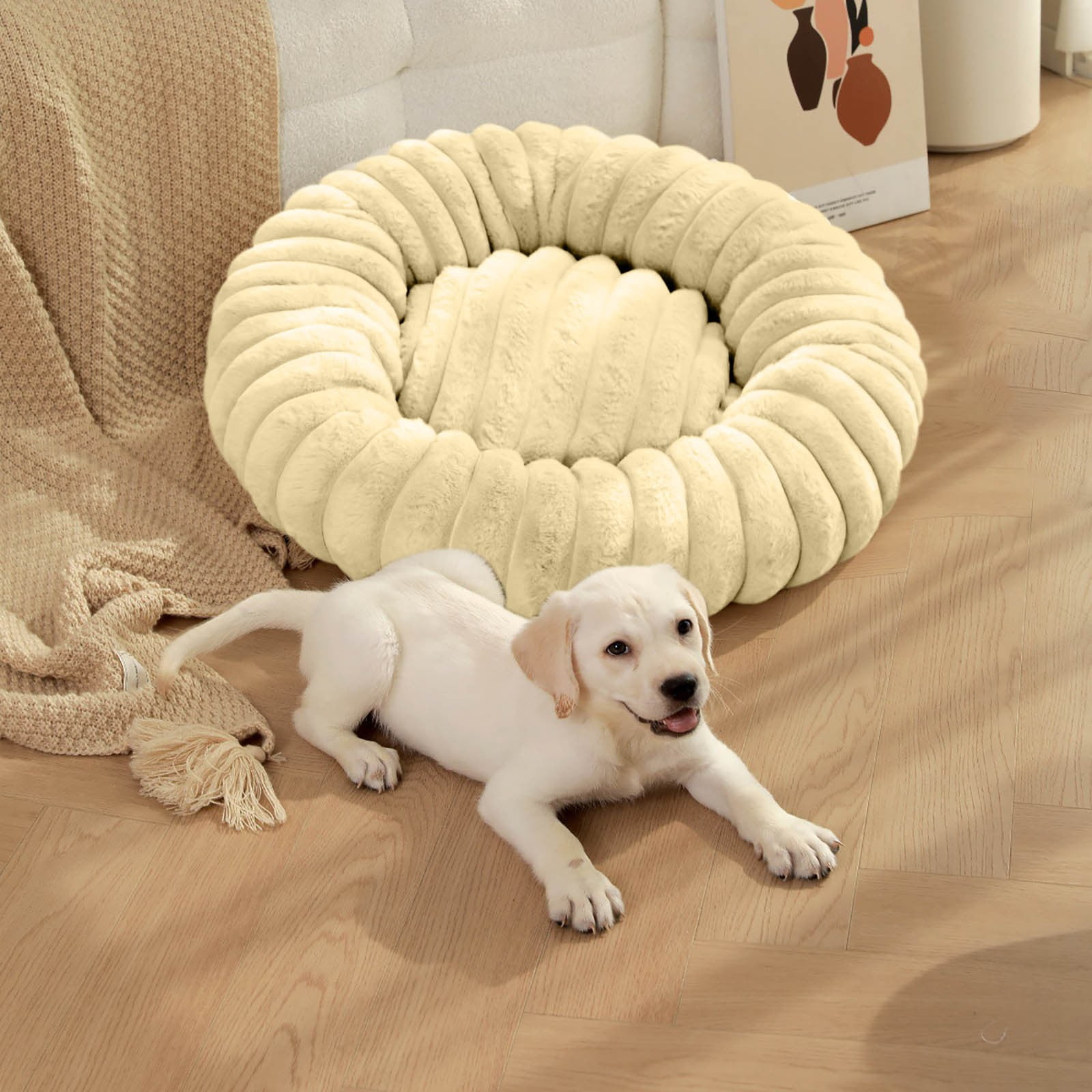Ranliy Small Dog Bed, Dog Beds for Small Dogs with Corduroy Fleece & Anti Slip Bottom, Round Washable Furry Puppy Beds, Cat Beds for Indoor Cats, 16"/20"