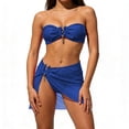 thumbnail image 6 of PWPSG Metal Accent Bandeau Bikini Three Piece Swimsuit with Matching Sheer Skirt Cover Up Blue M, 6 of 8