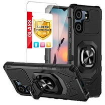 TJS for BLU View 5 (B610V) / BLU F5 5G Phone Case, with Tempered Glass Screen Protector, [Military Grade] Robotic Magnetic Support Car Mount Metal Ring Holder Kickstand Cover (Black)