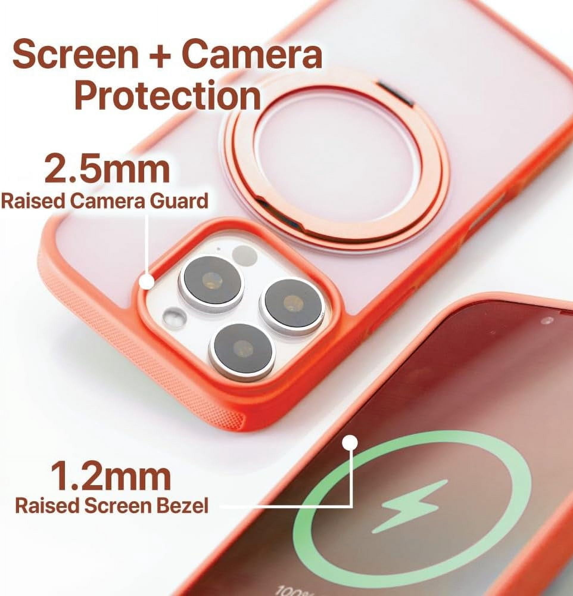 BLACK+DECKER 360°Spin Magnetic Stand for iPhone 16 Pro Case, Compatible with MagSafe Protective Stylish for iPhone 16 Pro Case for Women, Ostand Kickstand Rotatable, Lanyard, Extra Buttons, Coral