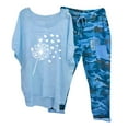 thumbnail image 2 of Dazajoo Summer Sets Women 2 Piece Outfits Linen Cotton Round Neck Half Sleeve Graphic Tees and Camo Capri Pants Suits 2025 Dressy Casual Loungewear,Blue,S, 2 of 3