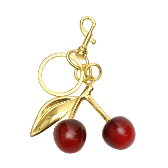 Unique Bargains 1 Pc Fashionable Cherry Handbag Charm Decorative Keychain Gold Tone Dark Red