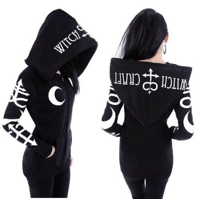 2019 Women's Fashiom Hooded Jacket Print Gothic Punk Long Sleeve Zipper Hoodies Plus (Best Wakeboard Vest 2019)