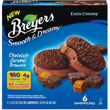Breyers: Smooth & Dreamy Chocolate Caramel Brownie 3.5 Fl Oz Ice Cream Sandwiches, 6 Ct