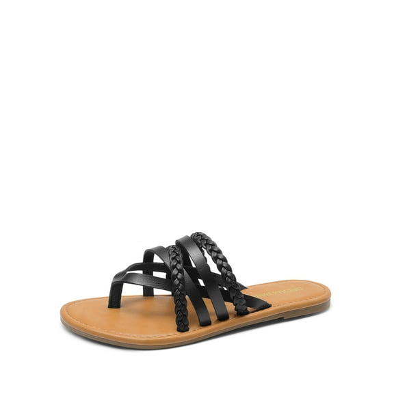 DREAM PAIRS Women's Flip Flops Round Toe Multi Strap lightweight Summer Beach Flat Casual Thong Sandals