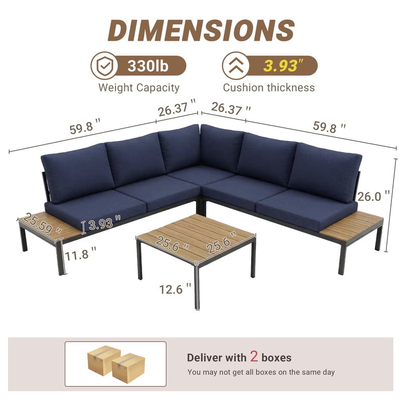 4-Piece Patio Furniture Sofa Set with Coffee Tables and Cushions, Modern L-Shaped Outdoor Sectional Sofa Set with Side Storage for Garden, Backyard, Poolside