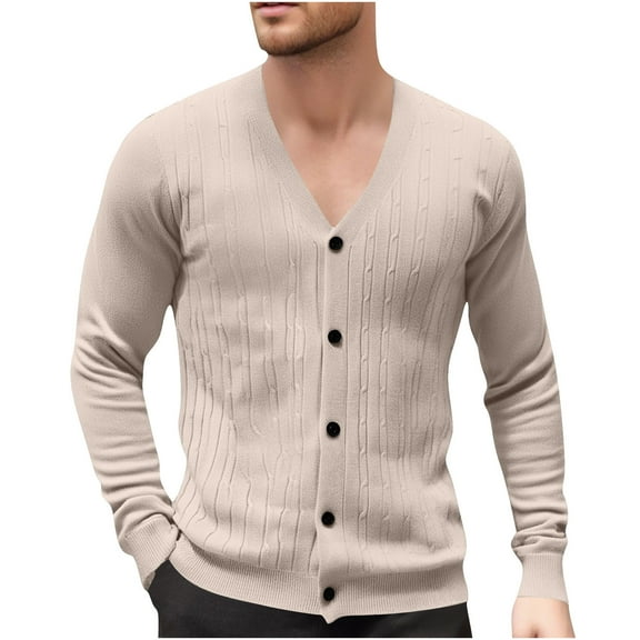 Jacquard Sweaters Men Knit Cardigan Shirts Jackets Button Down Long Sleeve Tops V Neck Sweater Solid Color Loose Top Basic Outfits Daily Commuting Clothes Stylish Casual Coat