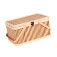 thumbnail image 1 of Cesta de picnic tejida de bambú, resistente, portátil, con tapa y asa. Marrón claro, 1 of 7