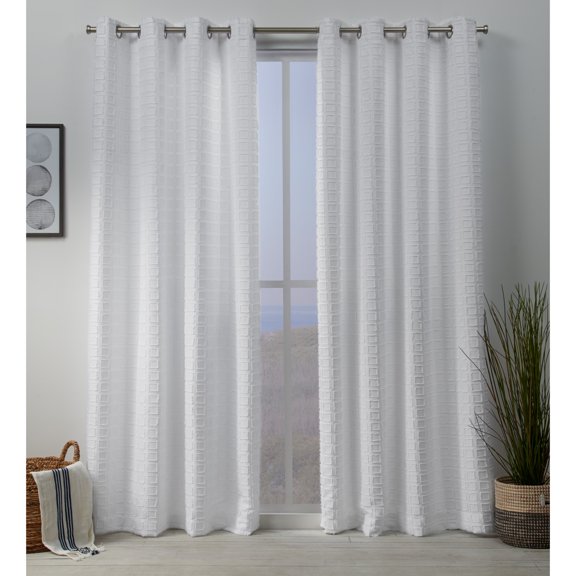 Exclusive Home Squared Embellished Grommet Top Curtain Panel Pair, 54"x84", White
