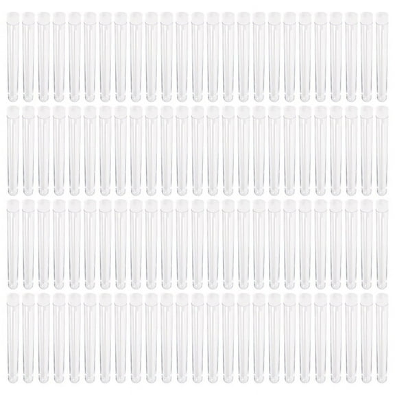 100Pcs 12X100mm Transparent Laboratory Clear Plastic Test Tubes Vials with Push Caps School Lab Supplies