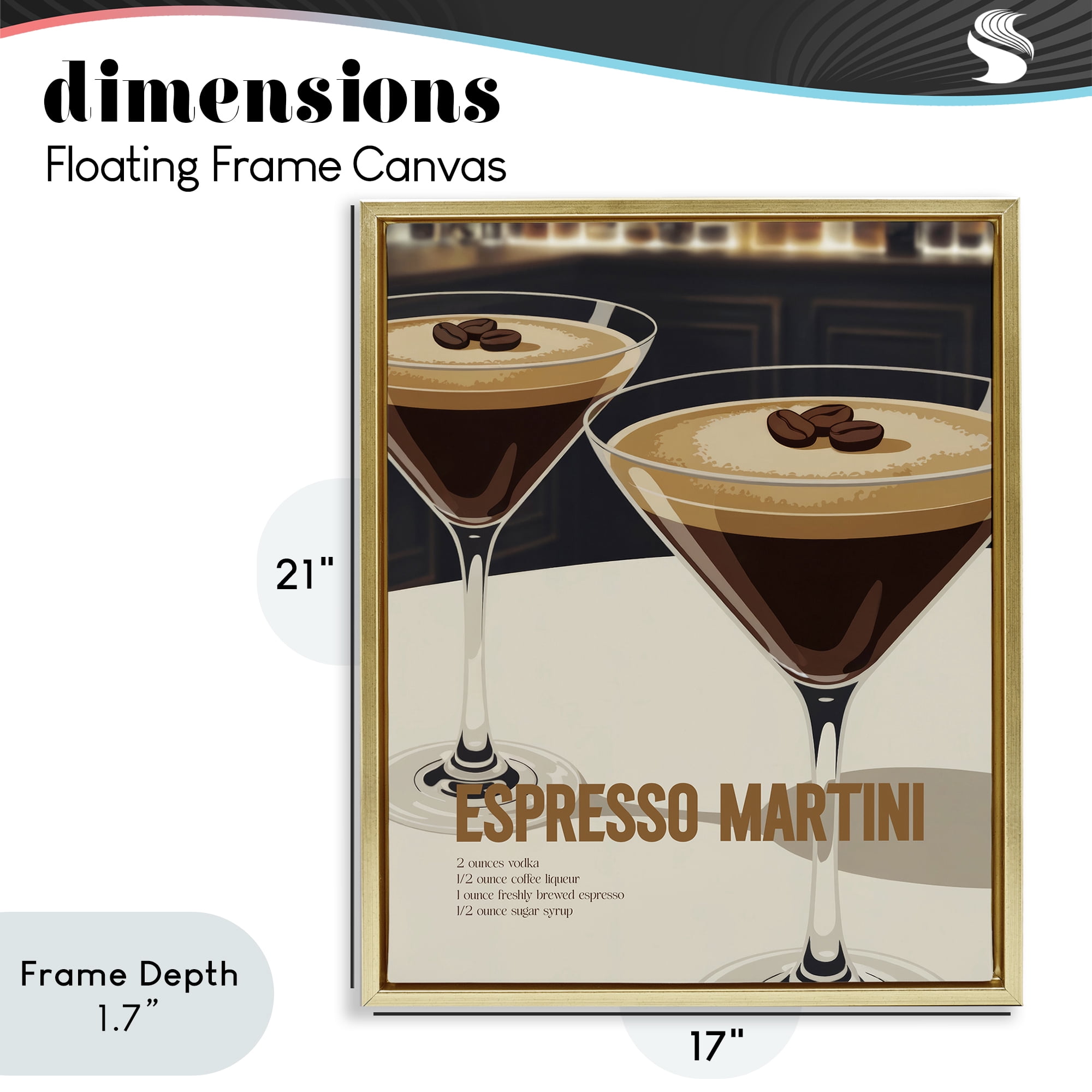 Stupell Industries Sleek Modern Espresso Martini Gold Framed Floater Canvas Wall Art, design by Andreas Magnusson