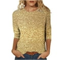 thumbnail image 2 of BLTIBY 3/4 Sleeve Tops for Women Dressy Crewneck Pullover Shirts Sequin Printed Blouse Fashion Comfort Multicolor L, 2 of 6