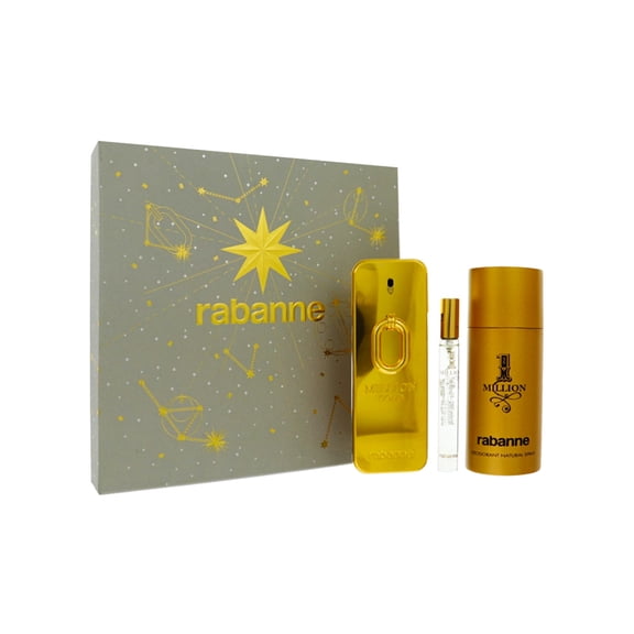 Paco Rabanne 1 Million Gold Intense 3 Piece Set For Men: 3.4 Oz Eau De Parfum Spray, 0.34 Oz Eau De Toilette Spray, 5.1 Oz Deodorant Spray
