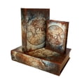 thumbnail image 1 of Set Of 3 Brown Rusty Map Look Lined Wood Book Box, 1 of 1