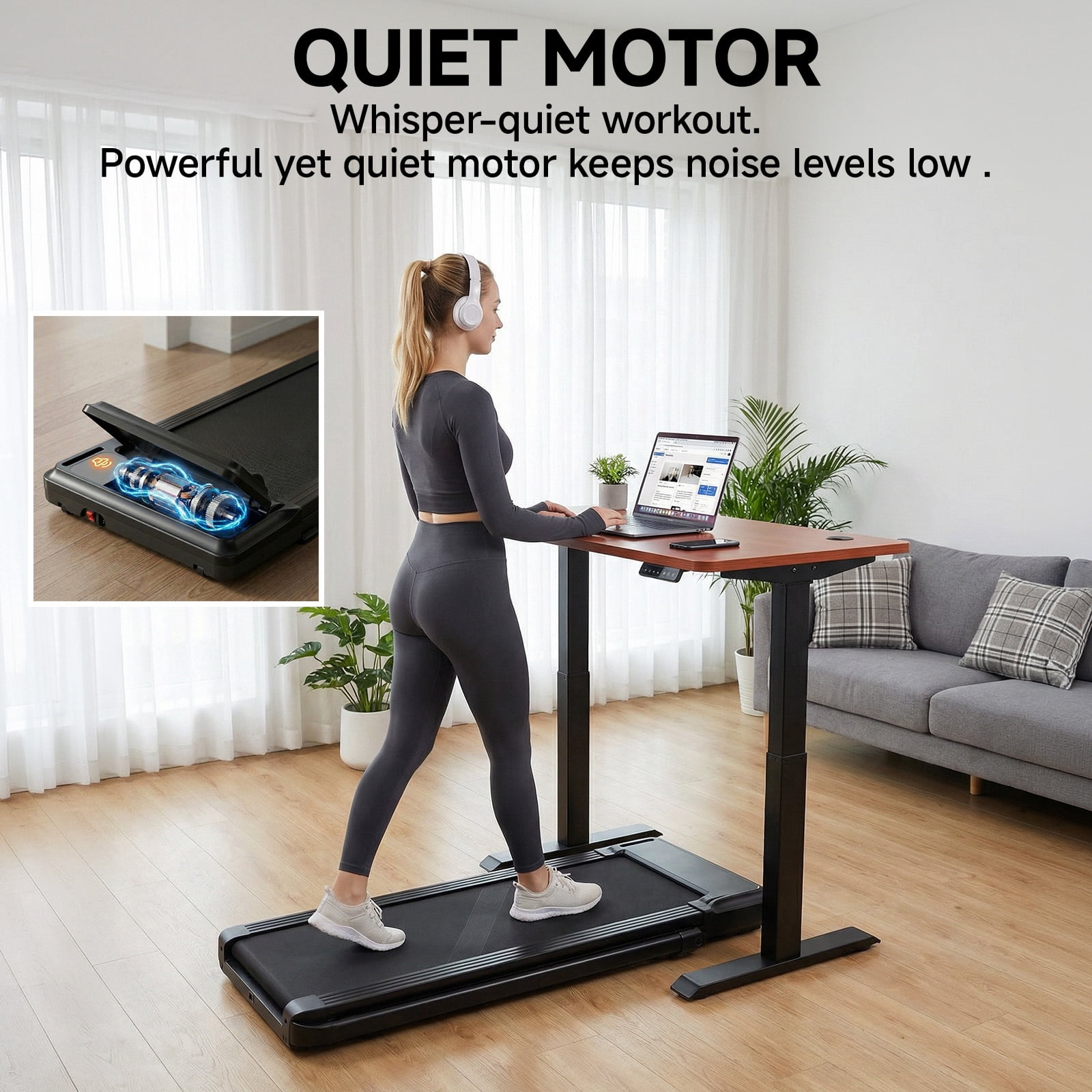 Alvantor 3-in-1 Compact Under Desk Treadmill, Quiet Walking Pad for Home & Office, 2.25HP Motor, Remote Control, LED Display, 200 lbs,(Silver/Black)