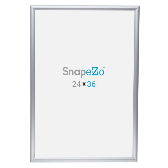SnapeZo Aluminum Metal Front Loading Snap Poster Frame, Silver, 24x36 Inch