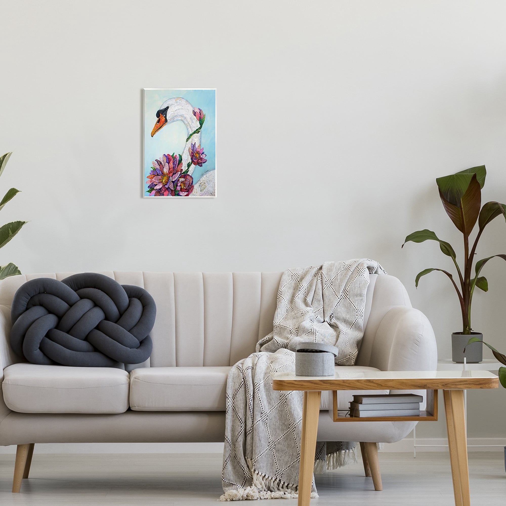 Stupell Industries Swan Bird Vivid Lotus Flower Blossoms Collage Painting Unframed Art Print Wall Art, Design by Lisa Morales
