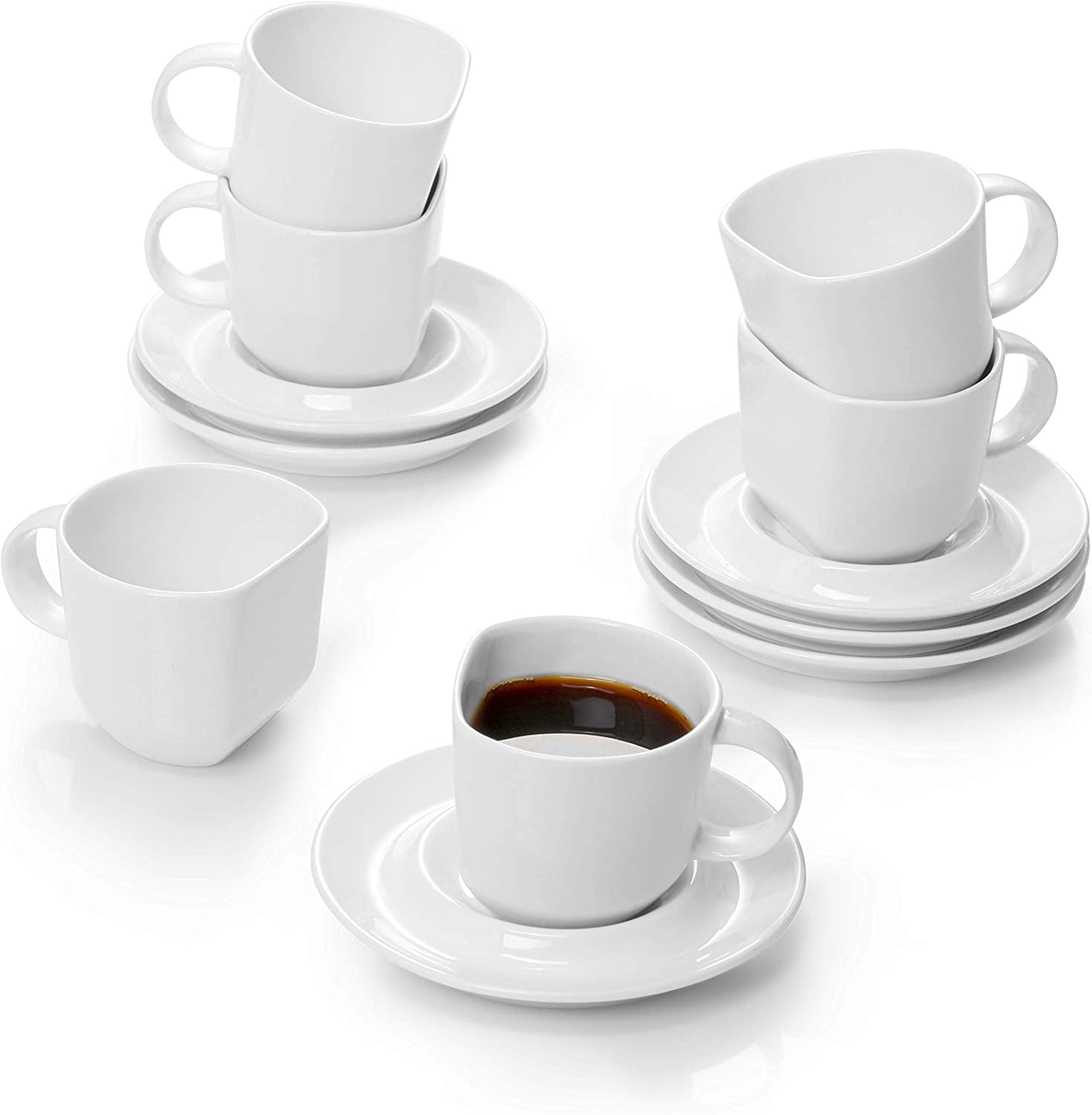 Luxury Espresso Coffee Set 6 Cups 6 Saucers 2,5 oz White Porcelain in Gift Box