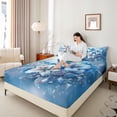 thumbnail image 4 of Homewish Blue Floral Blower Queen Sheet Sets, Mystic Butterfly Moth Flat Sheet, Winter Snowflake Queen Fitted Sheet, Super Cozy Room Decor, 4 Pieces, 4 of 7