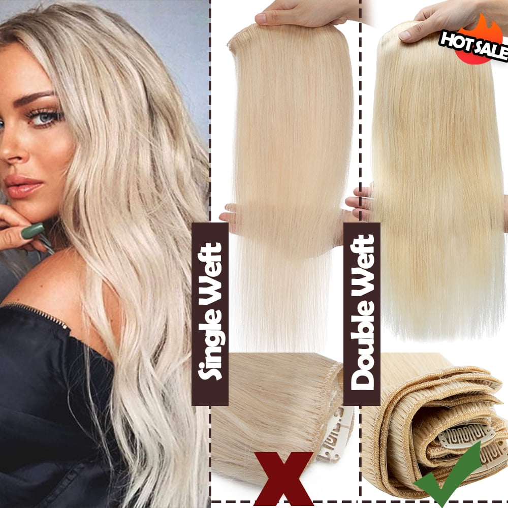 SEGO Human Hair Double Weft Clip In 100% Remy Human Hair Extensions 8PCS 18 Clips Extra Thick Virgin Human Hair Natural Smooth Full Head