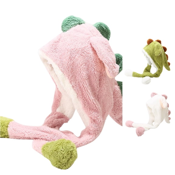 Gyujnb Animal Dinosaur Hat with Plush Moving Ears Jumping Up Beating Funny Cap for Women Girl Dress Up Cosplay Christmas Party Holiday Hat